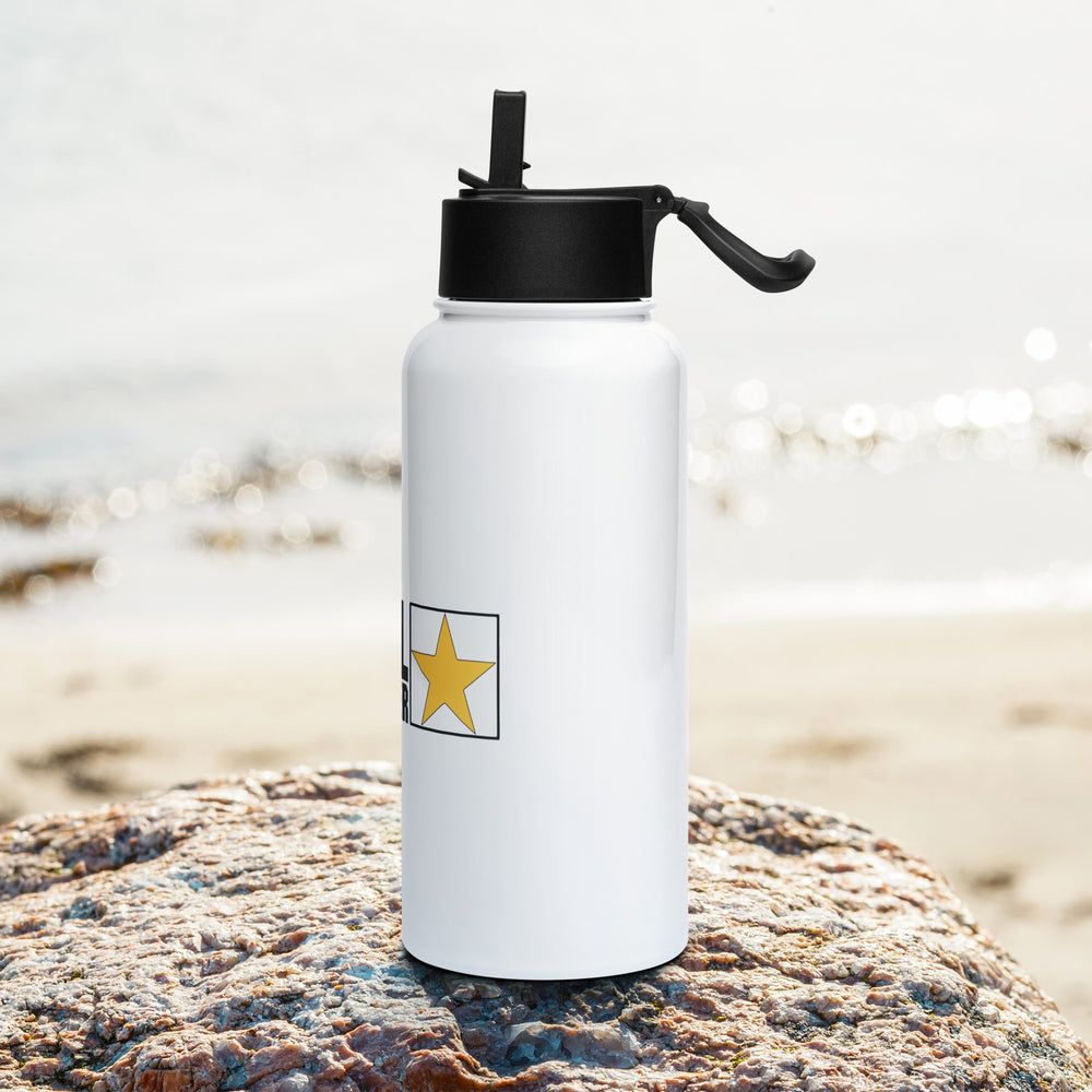 
Stainless steel Pedal Commander® water bottle with a straw lid
