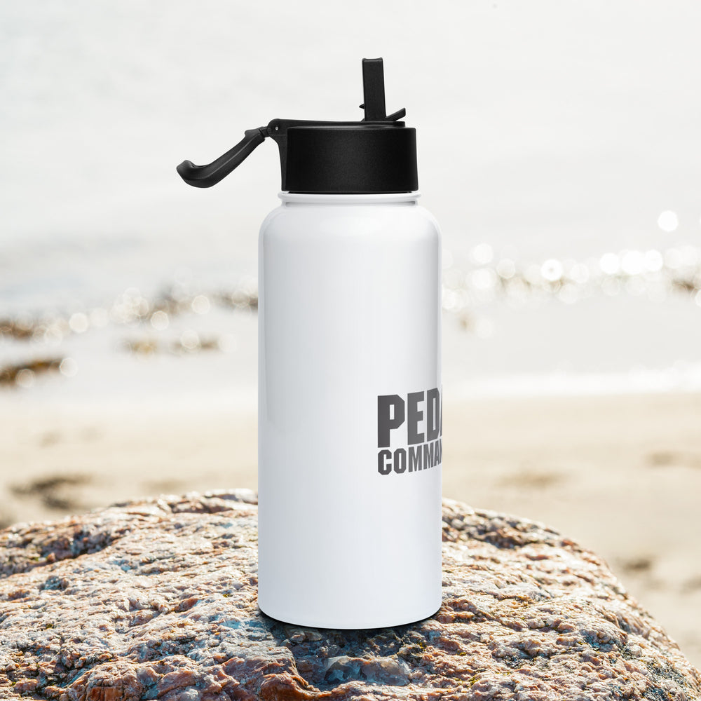 
Stainless steel Pedal Commander® water bottle with a straw lid
